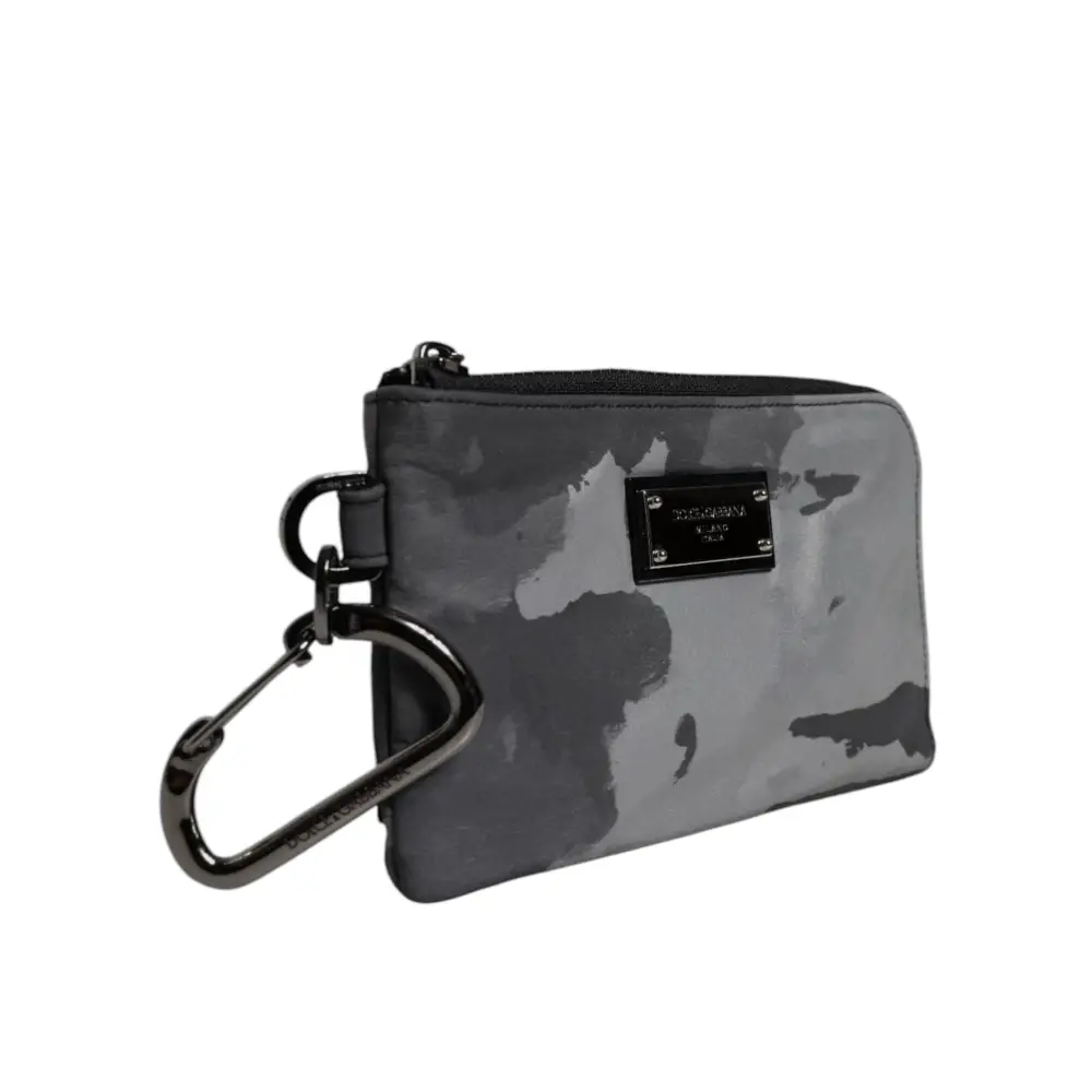 Dolce & Gabbana Schwarz Grau Camouflage Logo Plaque Schlüsselanhänger Tasche