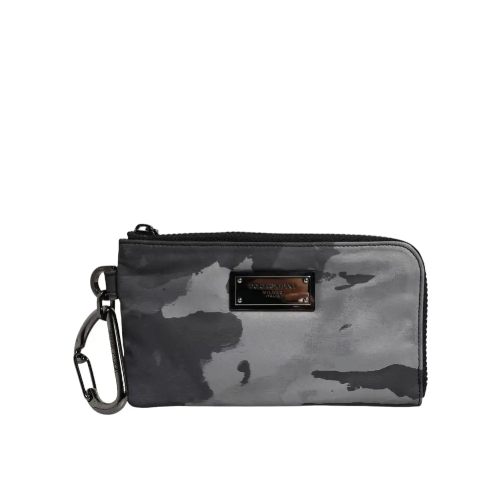 Dolce & Gabbana Schwarz Grau Camouflage Logo Plaque Schlüsselanhänger Tasche