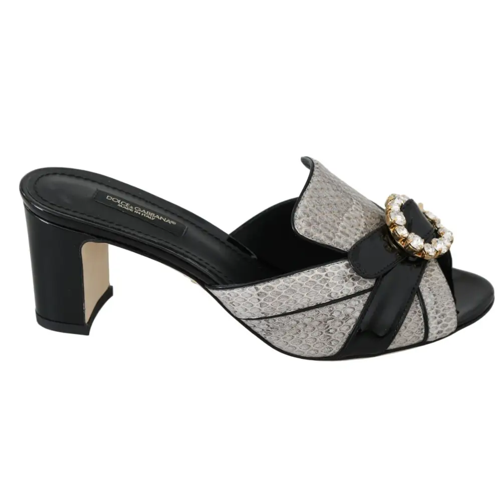 Dolce & Gabbana Schwarz Grau Exotisches Leder Kristalle Sandalen Schuhe