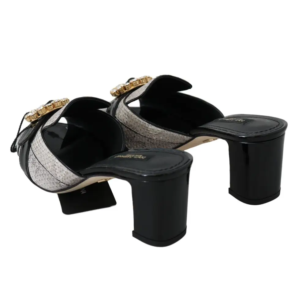 Dolce & Gabbana Schwarz Grau Exotisches Leder Kristalle Sandalen Schuhe
