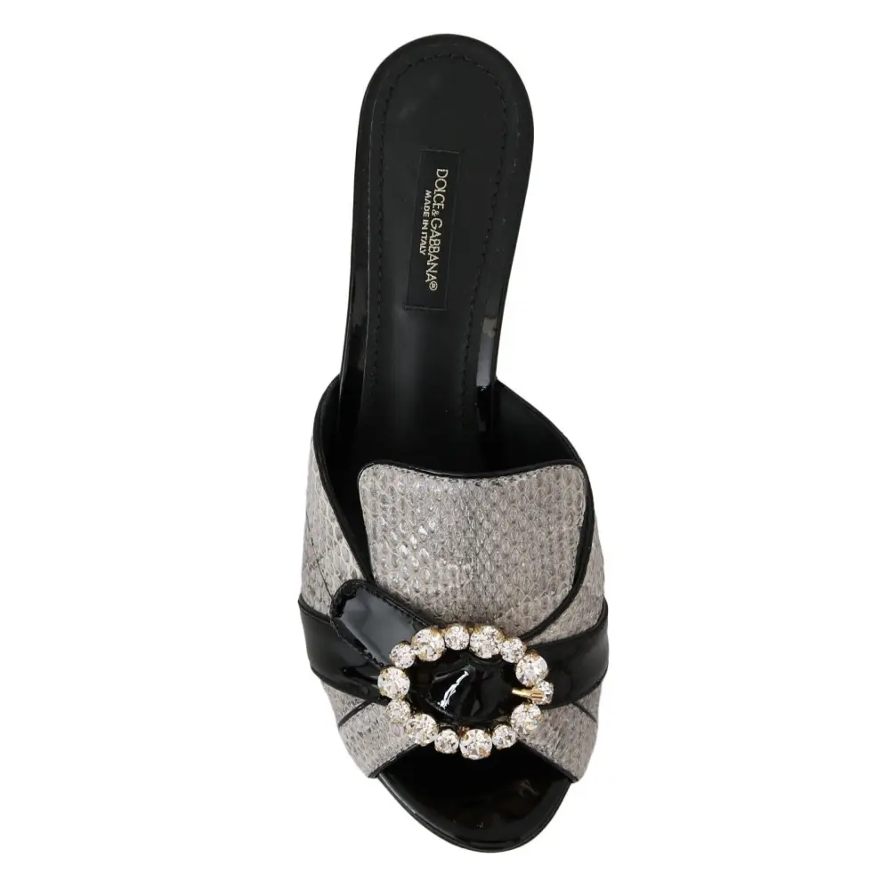 Dolce & Gabbana Schwarz Grau Exotisches Leder Kristalle Sandalen Schuhe
