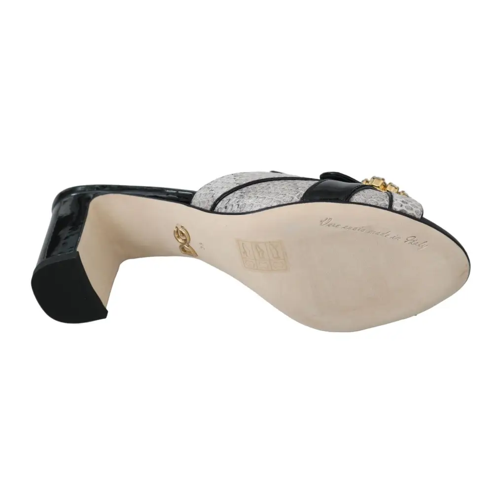 Dolce & Gabbana Schwarz Grau Exotisches Leder Kristalle Sandalen Schuhe