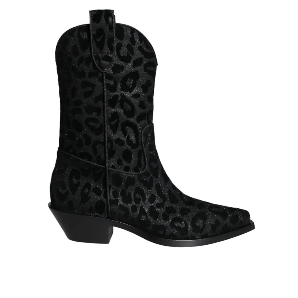 Dolce & Gabbana Schwarz Grau Leopard Cowboy Stiefel Schuhe