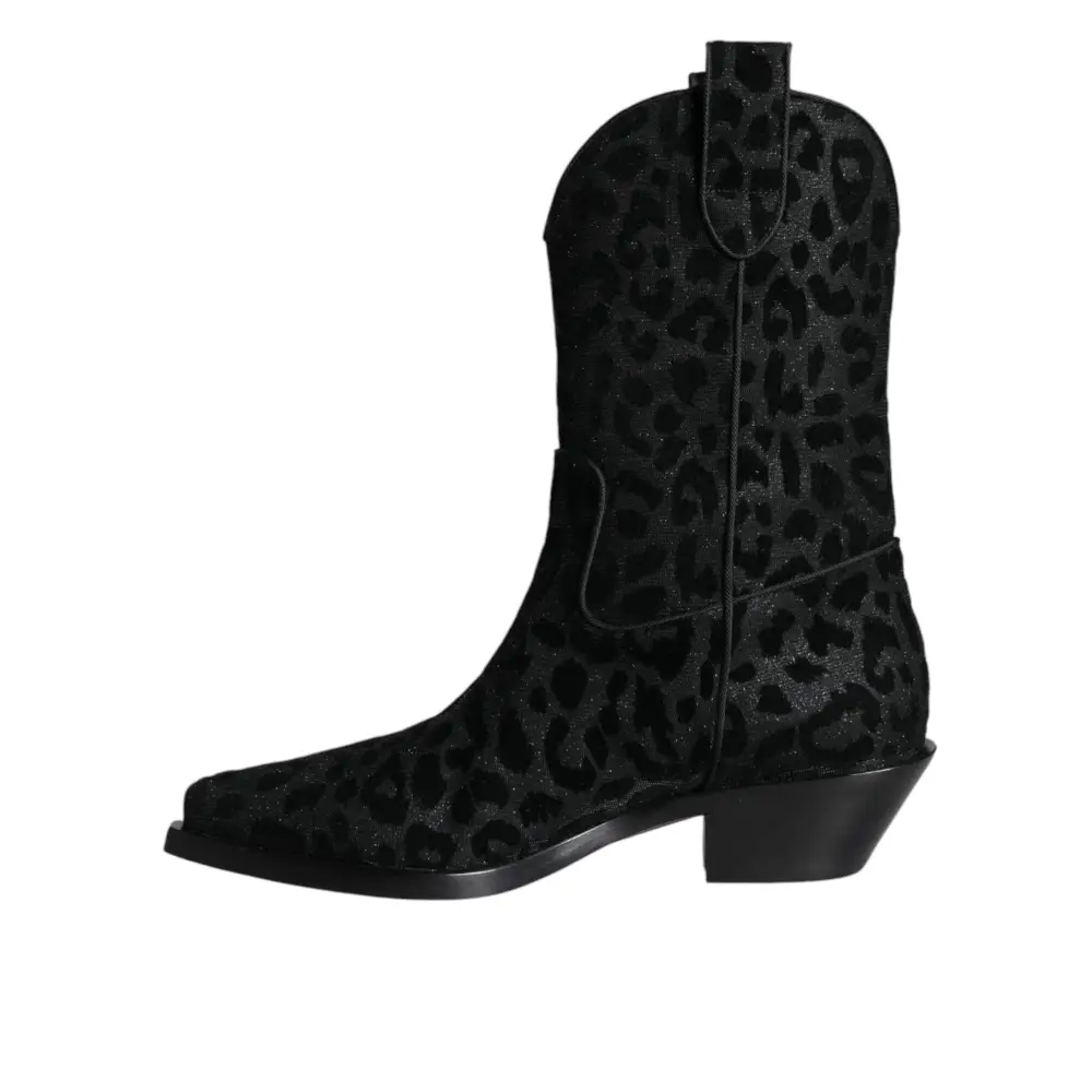 Dolce & Gabbana Schwarz Grau Leopard Cowboy Stiefel Schuhe