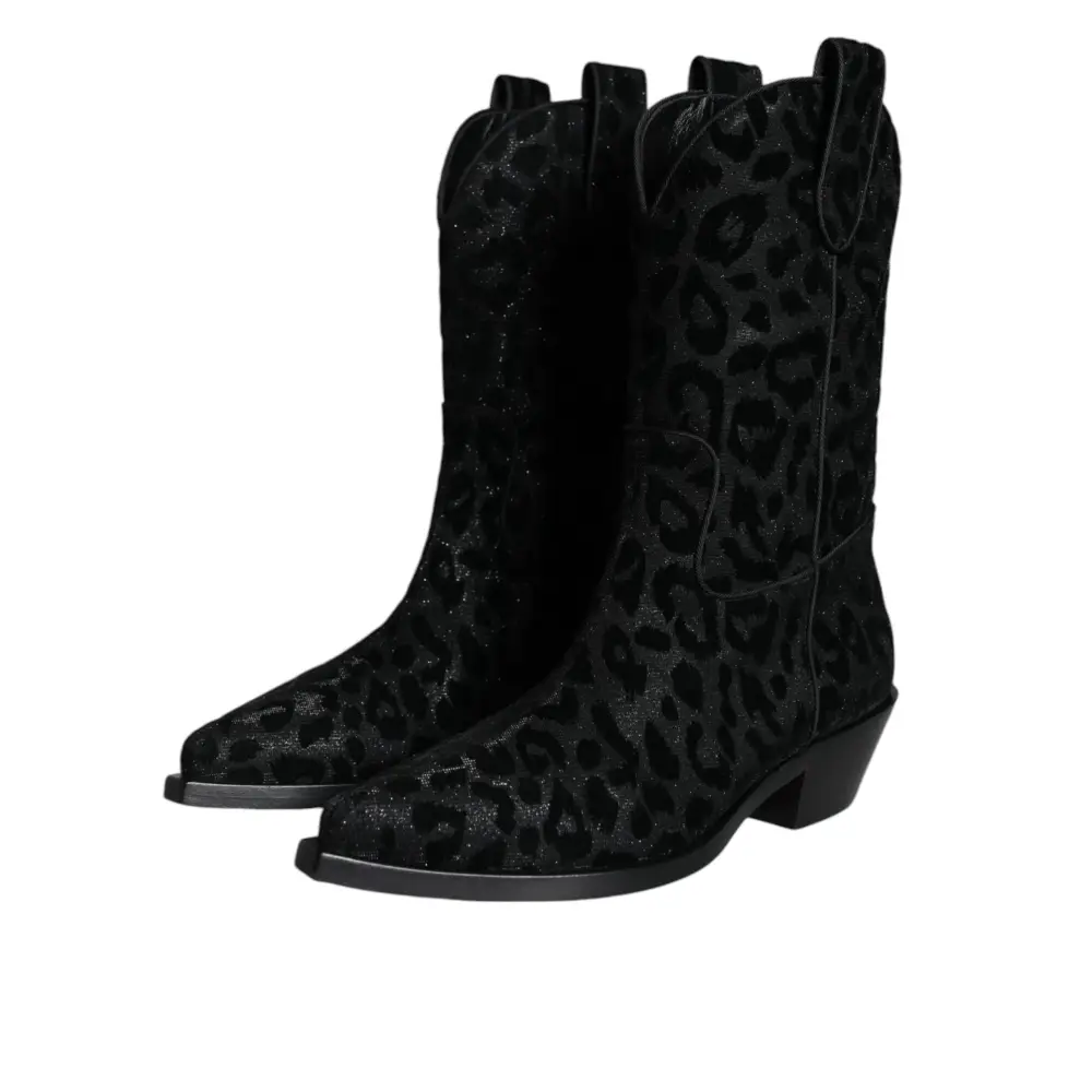 Dolce & Gabbana Schwarz Grau Leopard Cowboy Stiefel Schuhe