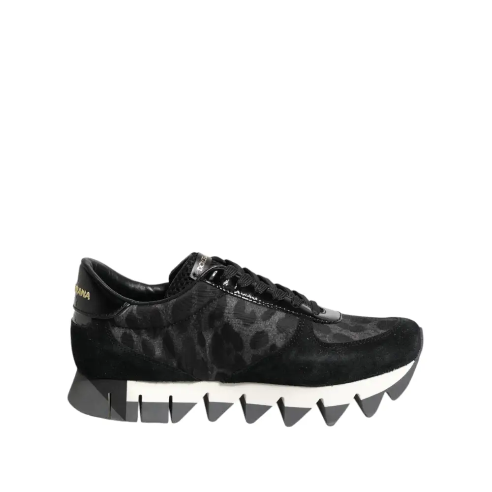 Dolce & Gabbana Schwarz Grau Leopard Low Top Turnschuhe Schuhe - EU36.5/US6