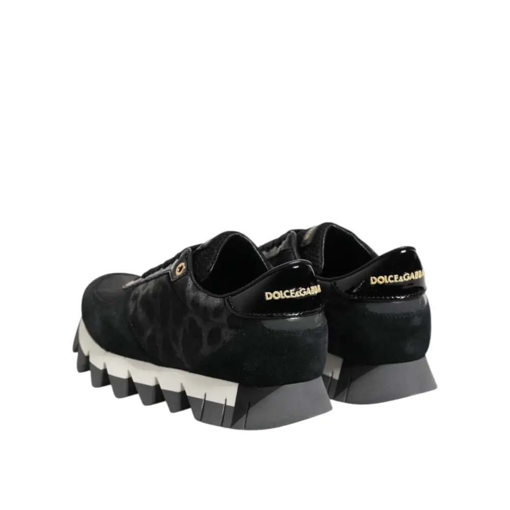Dolce & Gabbana Schwarz Grau Leopard Low Top Turnschuhe Schuhe - EU36.5/US6