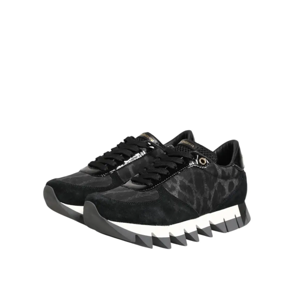 Dolce & Gabbana Schwarz Grau Leopard Low Top Turnschuhe Schuhe - EU36.5/US6