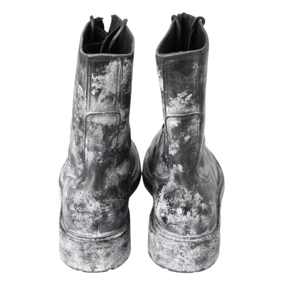 Dolce & Gabbana Schwarz Gray Leder Mid Calf Stiefel Schuhe