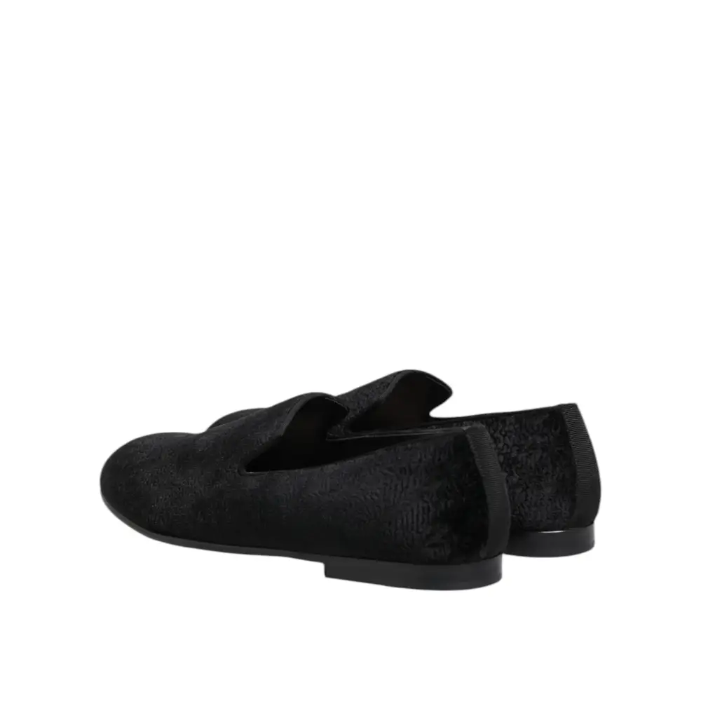 Dolce & Gabbana Schwarz Jacquard Loafers Formal Männer Kleid Schuhe