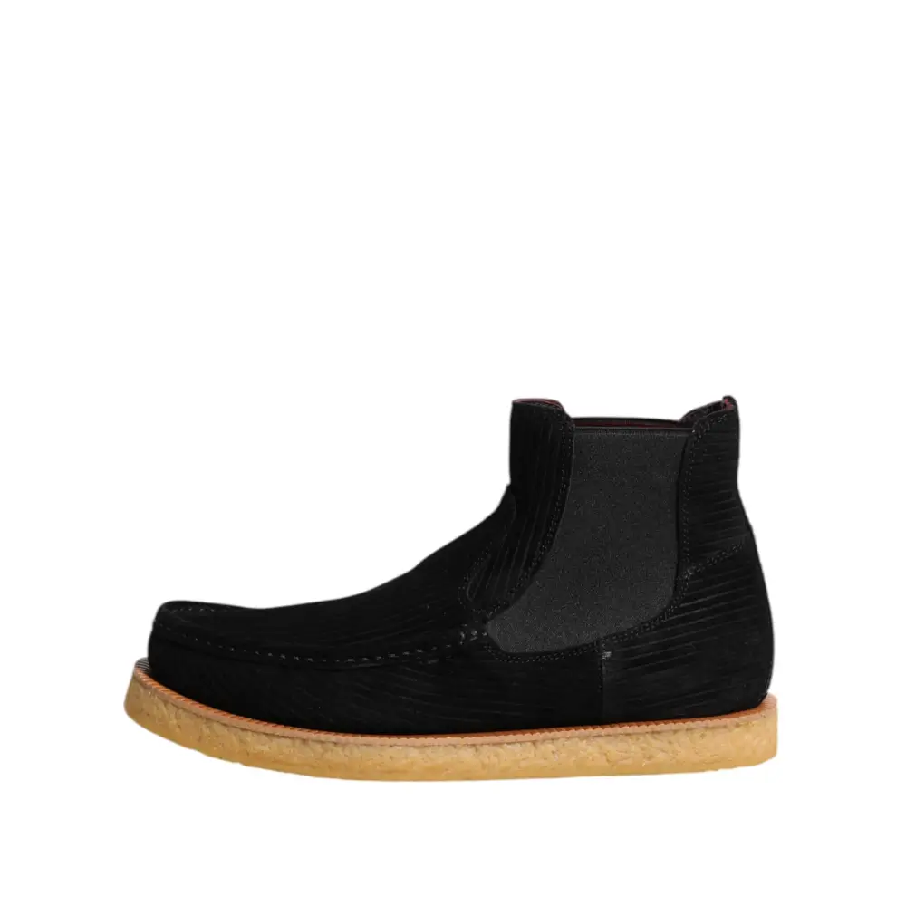 Dolce & Gabbana Schwarz Kalb Wildleder Slip On Stiefeletten Schuhe