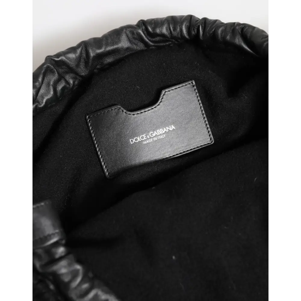 Dolce & Gabbana Schwarz Kaschmir gestrickt Leder Schulter Frauen Borse Tasche
