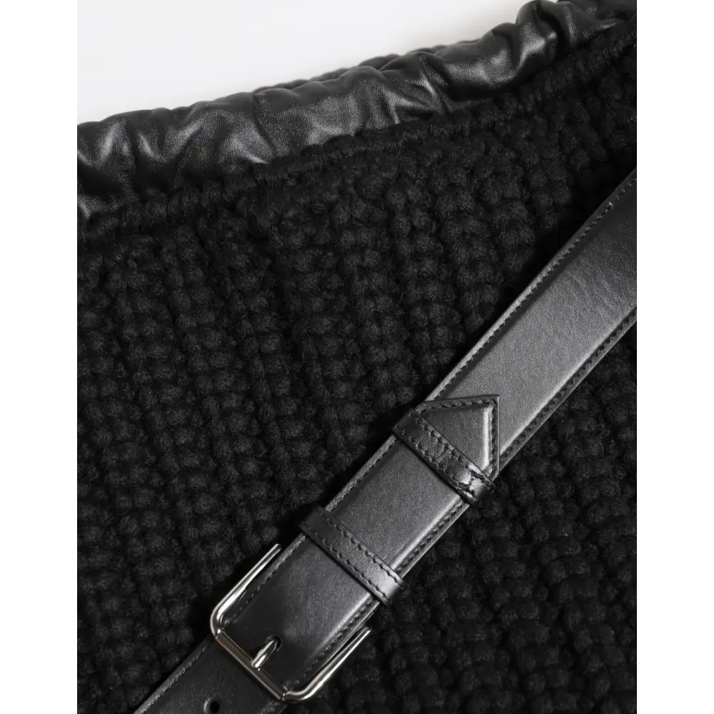 Dolce & Gabbana Schwarz Kaschmir gestrickt Leder Schulter Frauen Borse Tasche