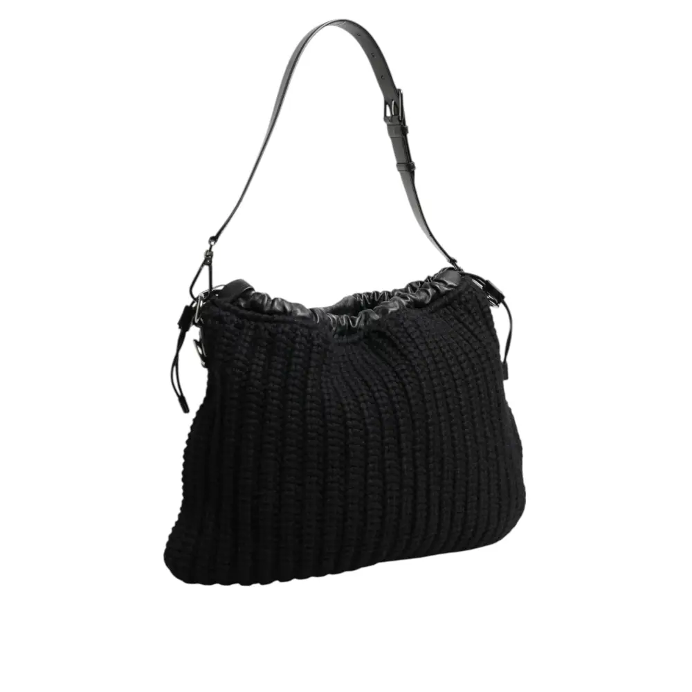 Dolce & Gabbana Schwarz Kaschmir gestrickt Leder Schulter Frauen Borse Tasche