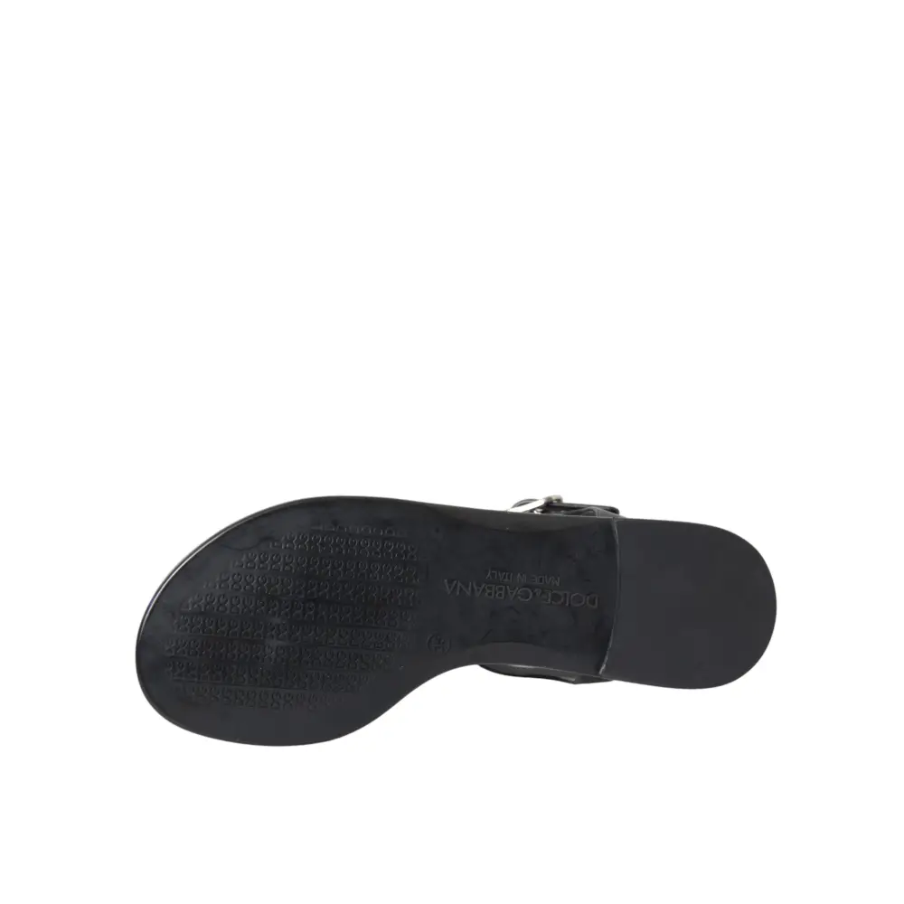 Dolce & Gabbana Schwarz Kristall Flats Sandalen Flip Flops Schuhe - EU35/US4.5