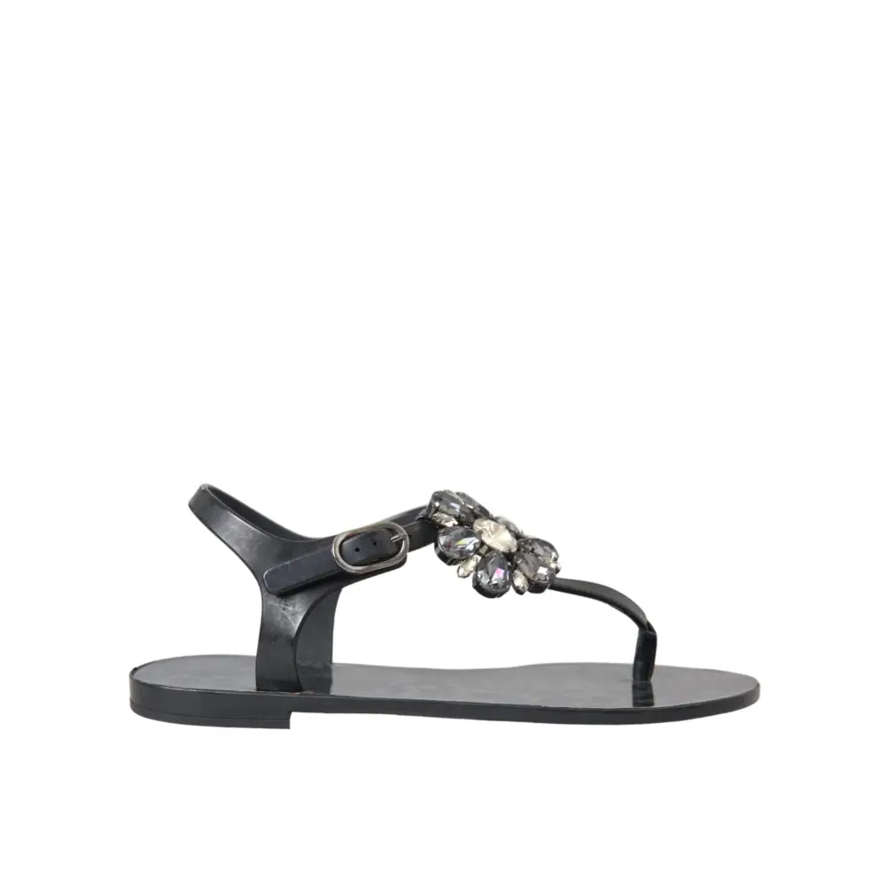 Dolce & Gabbana Schwarz Kristall Flats Sandalen Flip Flops Schuhe - EU35/US4.5