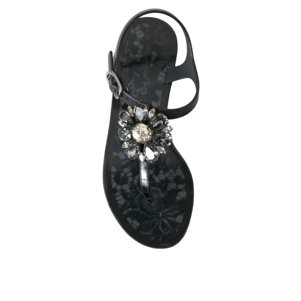 Dolce & Gabbana Schwarz Kristall Flats Sandalen Flip Flops Schuhe - EU35/US4.5