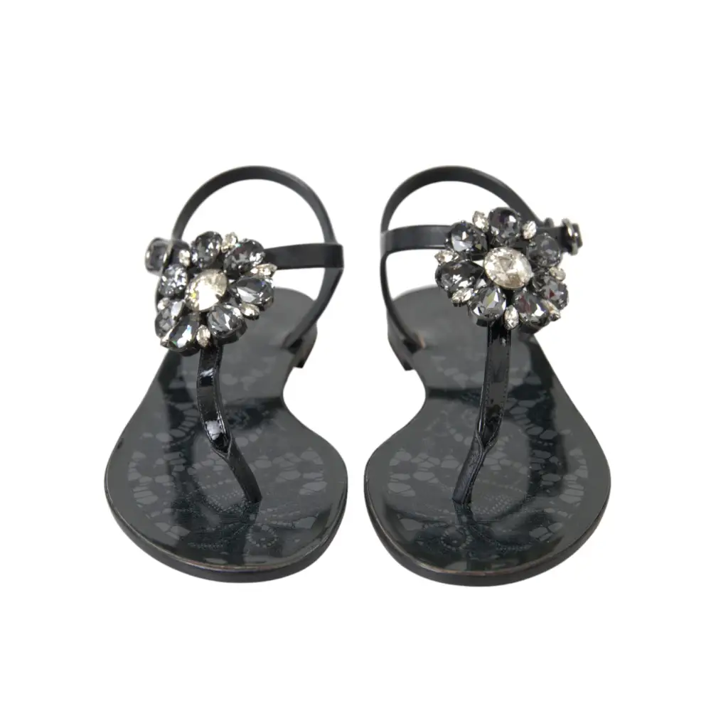 Dolce & Gabbana Schwarz Kristall Flats Sandalen Flip Flops Schuhe - EU35/US4.5