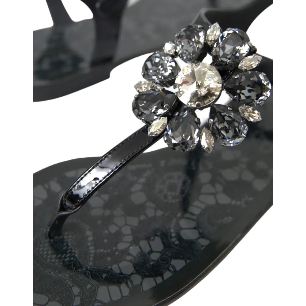 Dolce & Gabbana Schwarz Kristall Flats Sandalen Flip Flops Schuhe - EU35/US4.5