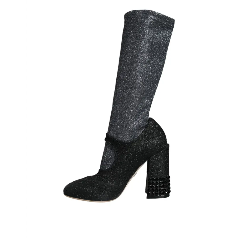 Dolce & Gabbana Schwarz Kristall Mary Janes Booties Schuhe