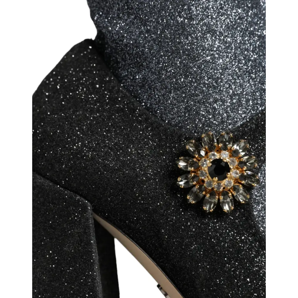 Dolce & Gabbana Schwarz Kristall Mary Janes Booties Schuhe