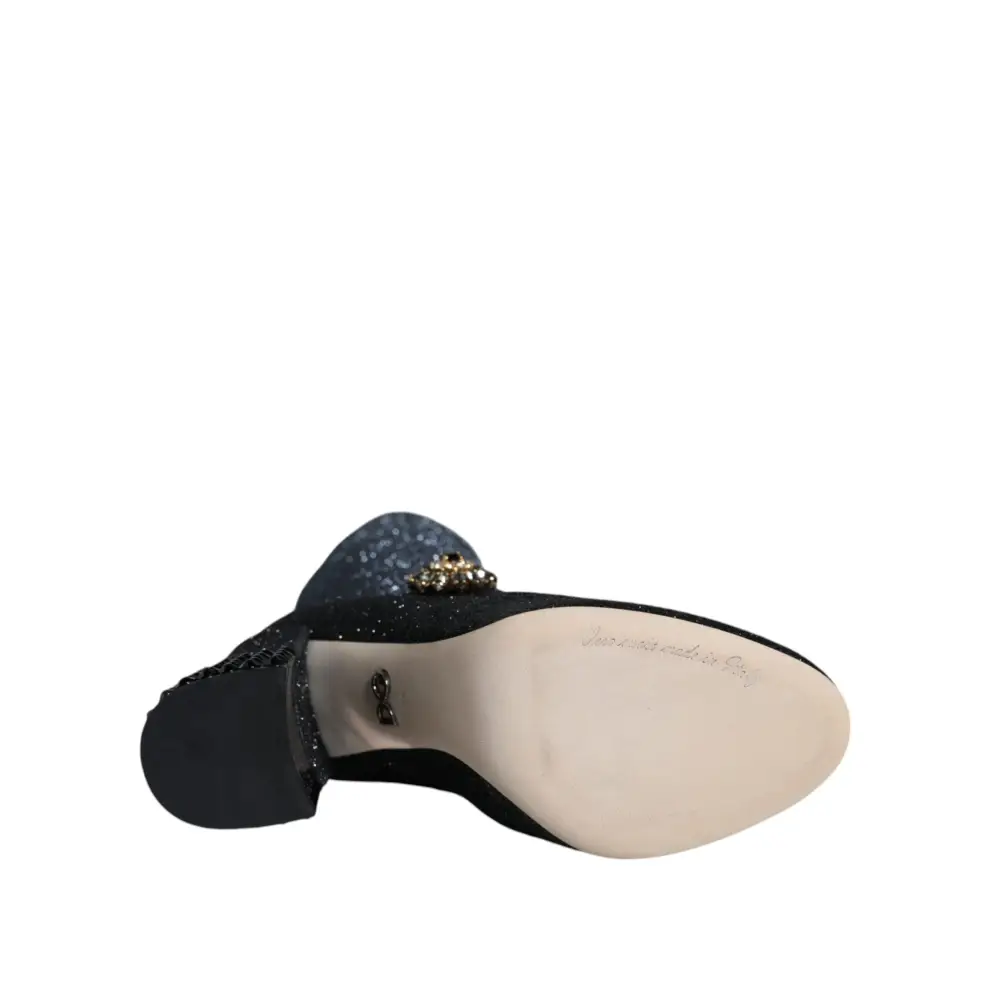 Dolce & Gabbana Schwarz Kristall Mary Janes Booties Schuhe