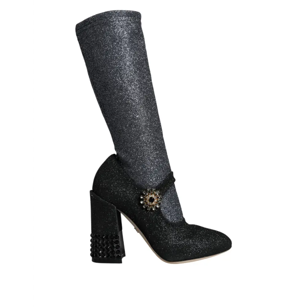 Dolce & Gabbana Schwarz Kristall Mary Janes Booties Schuhe