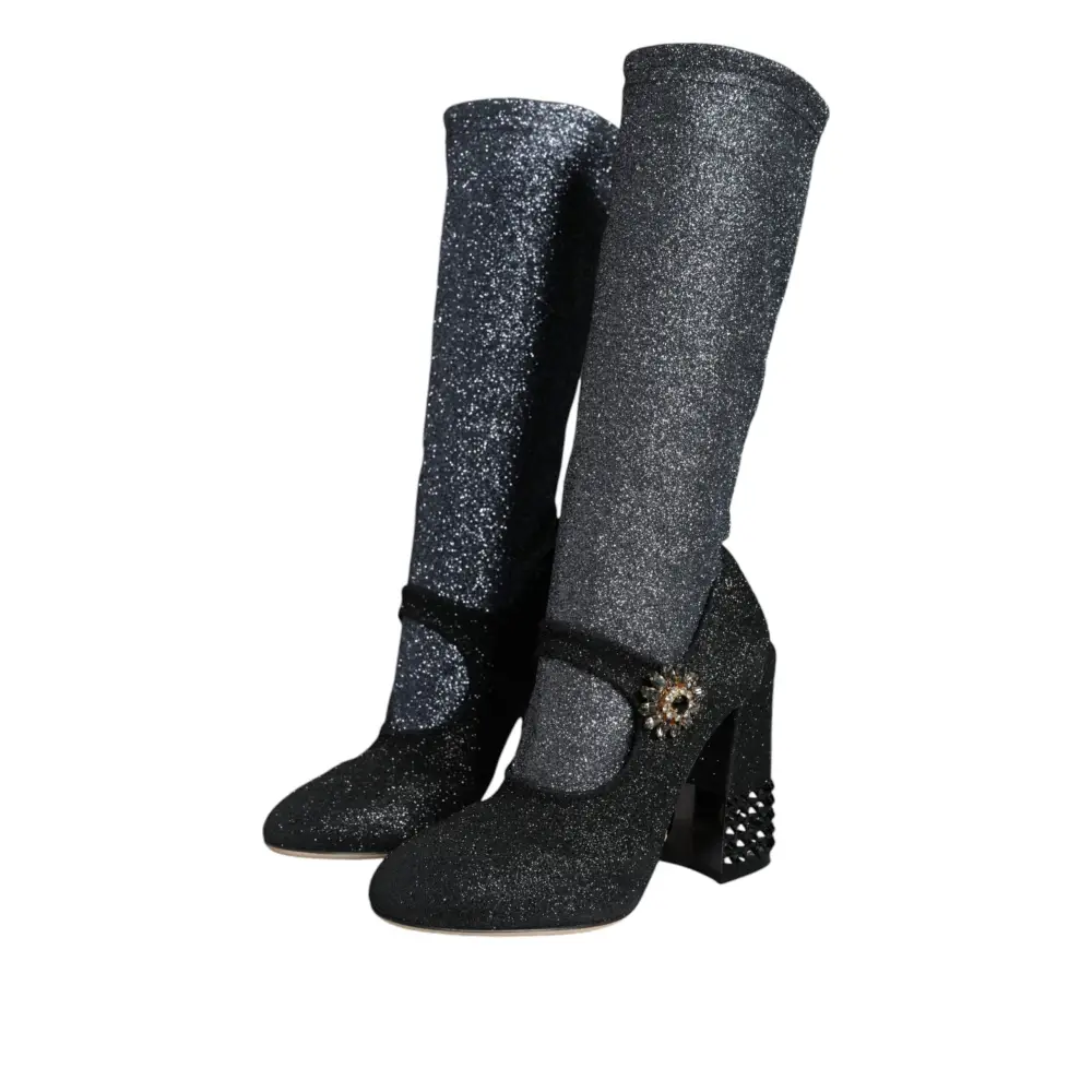 Dolce & Gabbana Schwarz Kristall Mary Janes Booties Schuhe