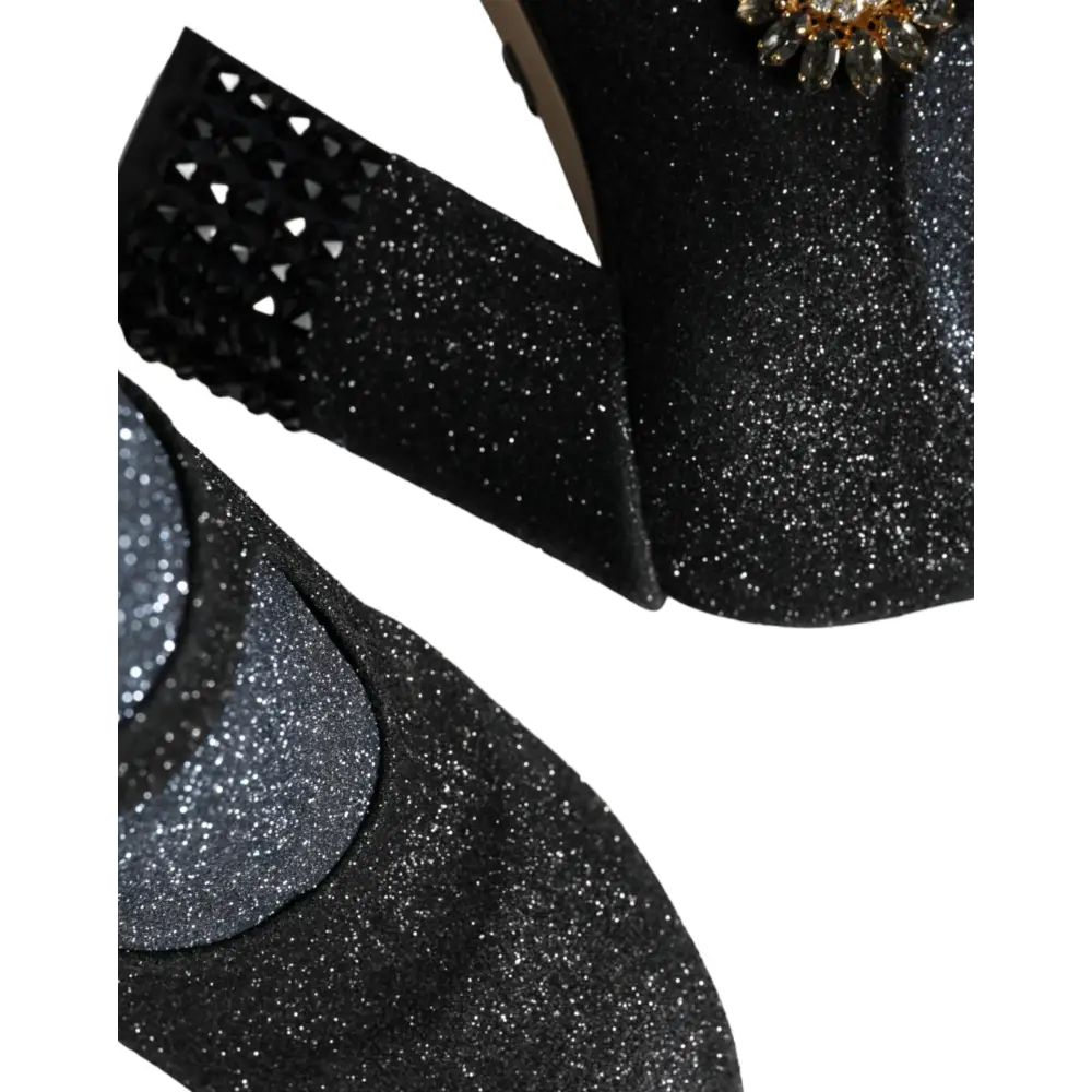 Dolce & Gabbana Schwarz Kristall Mary Janes Booties Schuhe