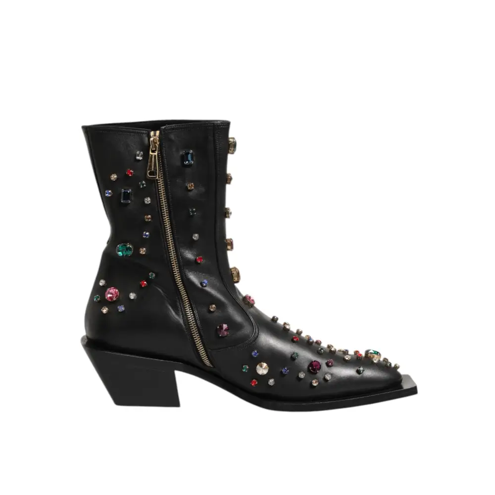 Dolce & Gabbana Schwarz Kristall verschönert Männer kurze Stiefel Schuhe
