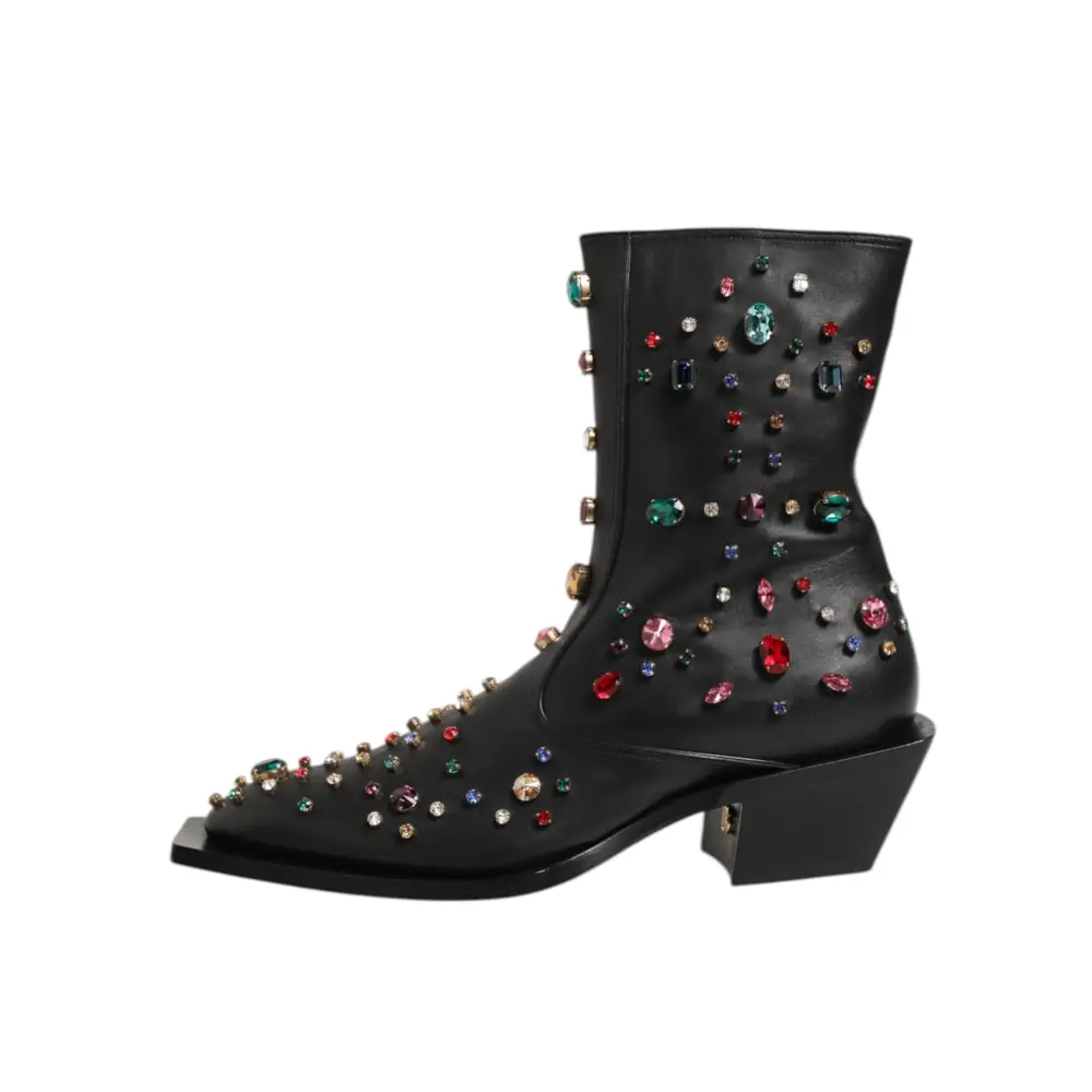 Dolce & Gabbana Schwarz Kristall verschönert Männer kurze Stiefel Schuhe