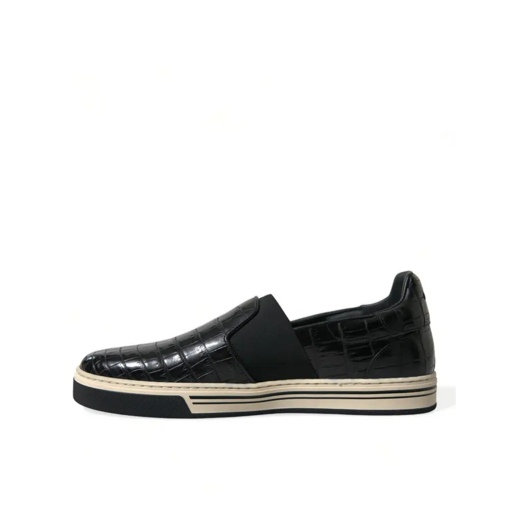 Dolce & Gabbana Schwarz Kroko Exotische Leder Turnschuhe Schuhe - EU40/US7