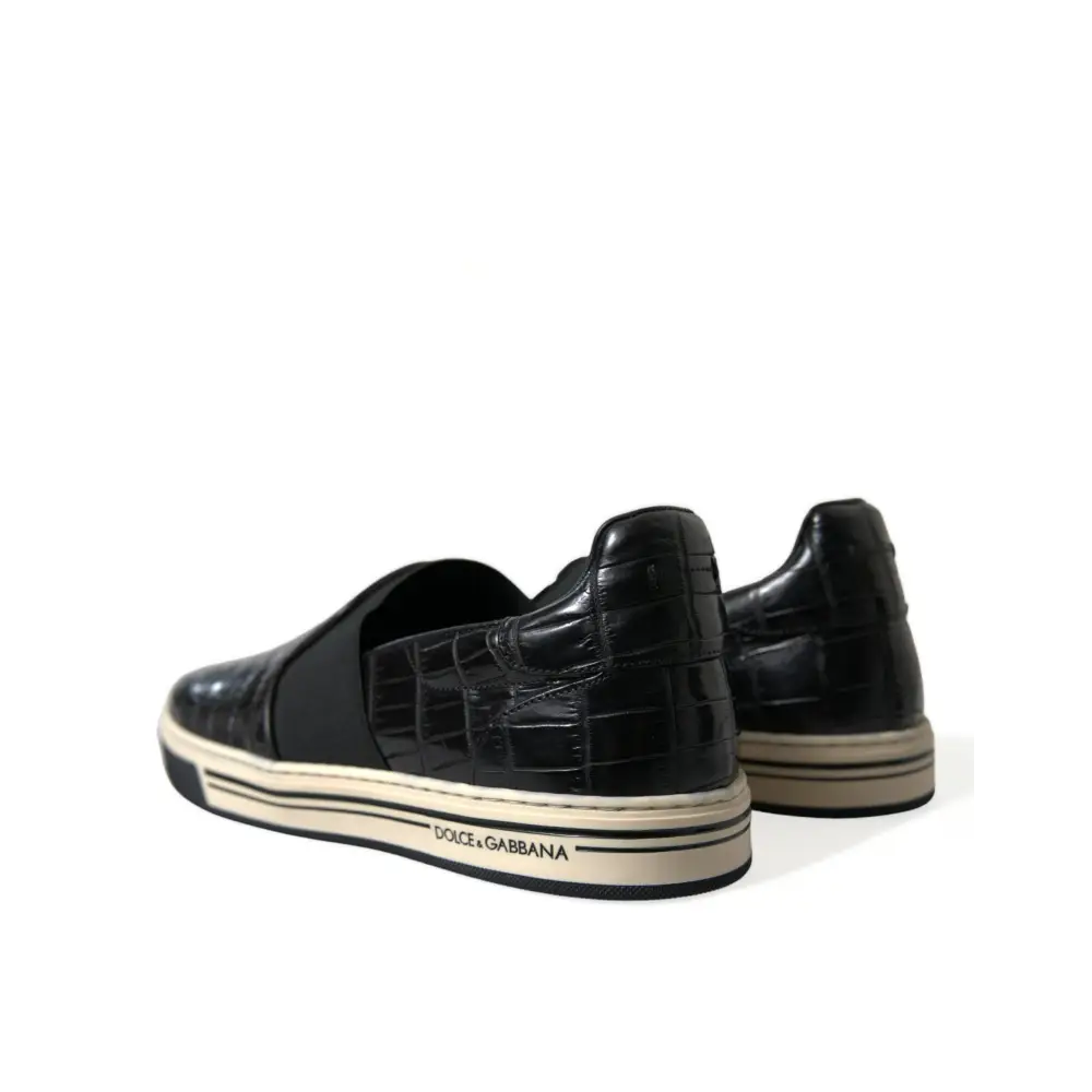 Dolce & Gabbana Schwarz Kroko Exotische Leder Turnschuhe Schuhe - EU40/US7
