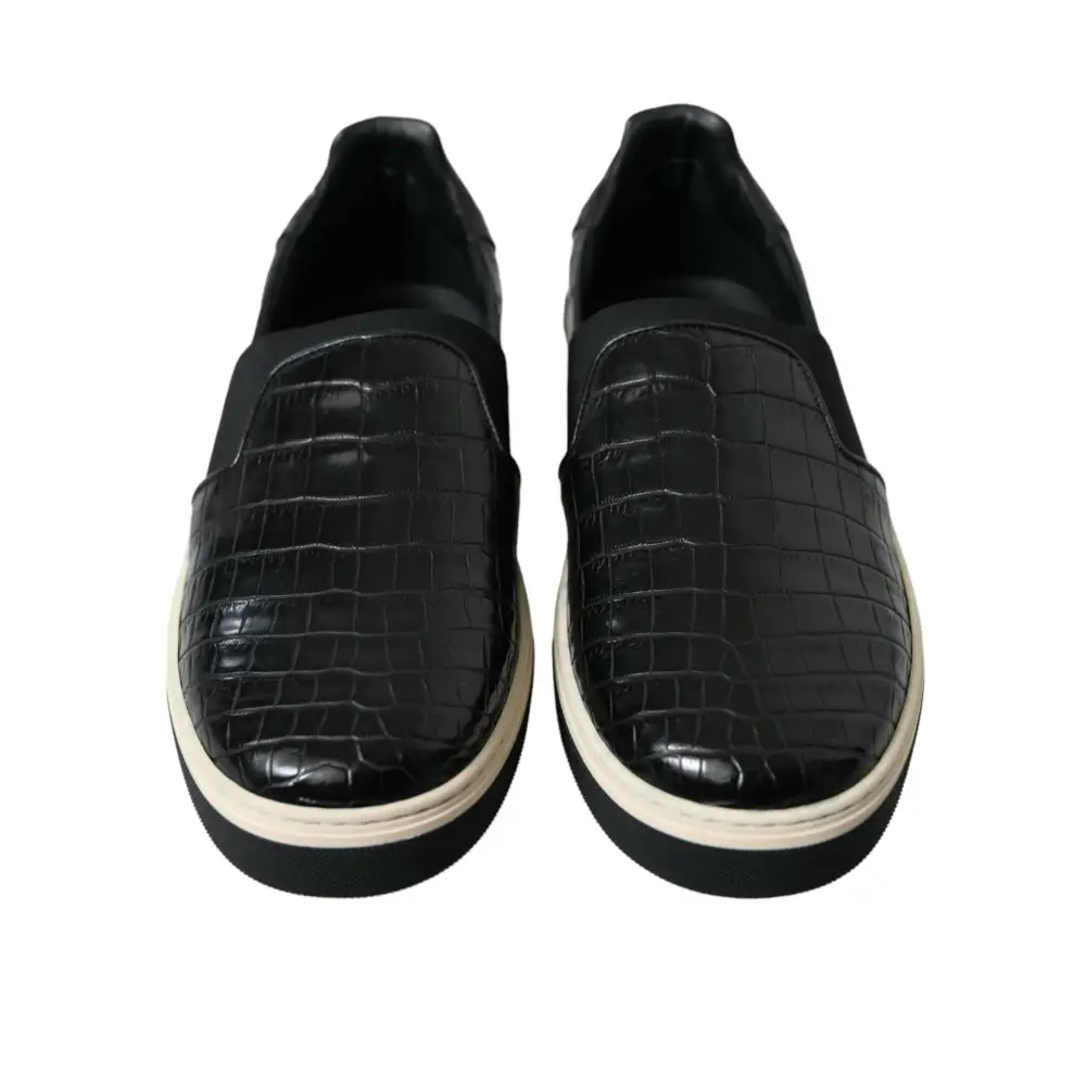 Dolce & Gabbana Schwarz Kroko Exotische Leder Turnschuhe Schuhe - EU40/US7