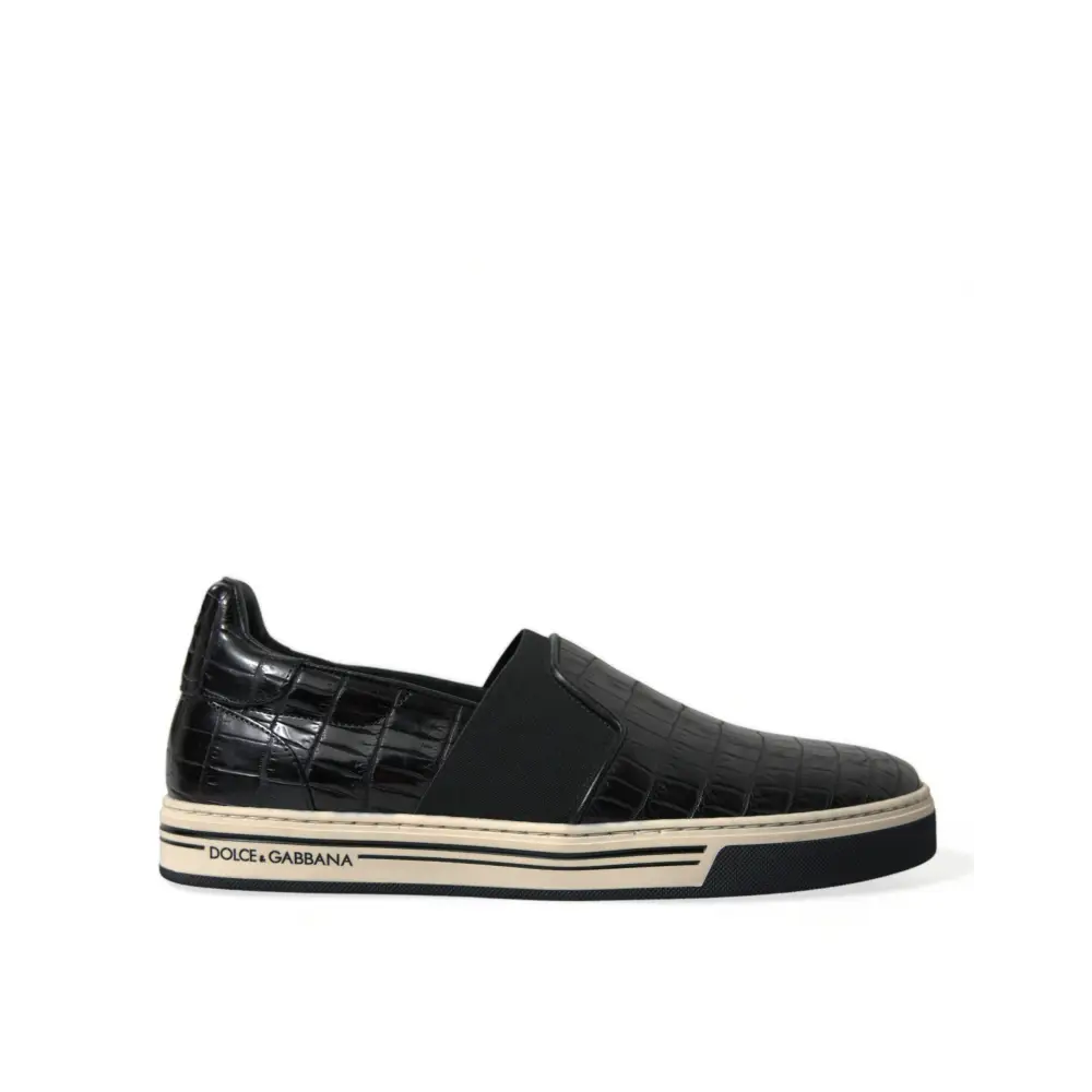 Dolce & Gabbana Schwarz Kroko Exotische Leder Turnschuhe Schuhe - EU40/US7