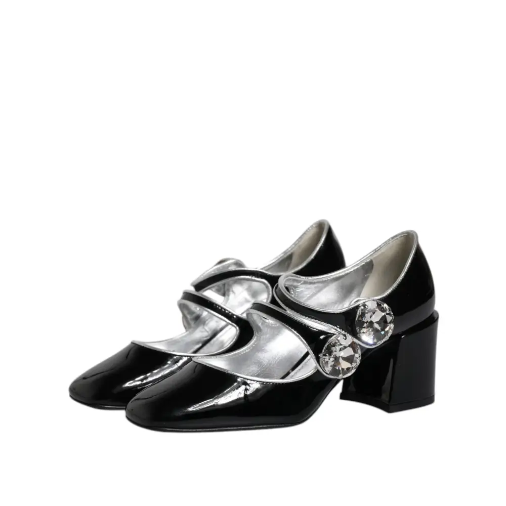 Dolce & Gabbana Schwarz Lackleder Kristall Mary Jane Pumps Schuhe - EU35/US4.5