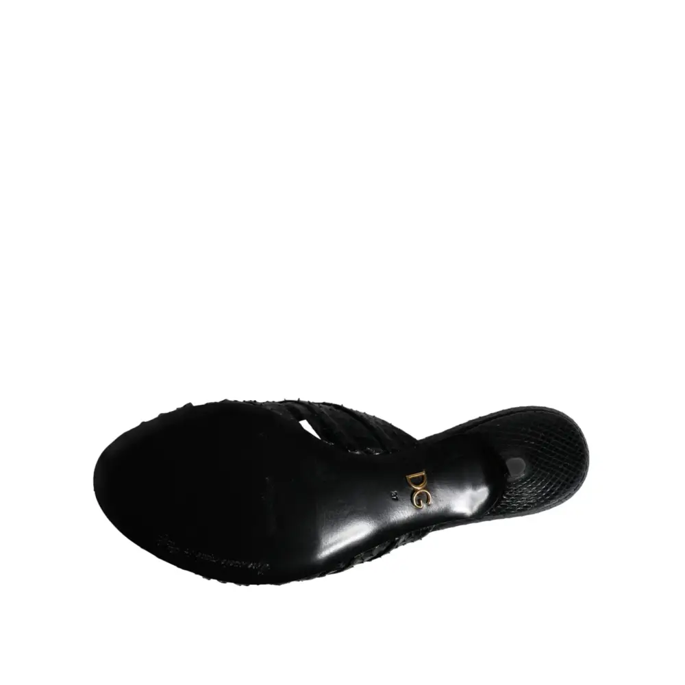Dolce & Gabbana Schwarz Leder Absätze Sandalen Schuhe - EU37/US6.5