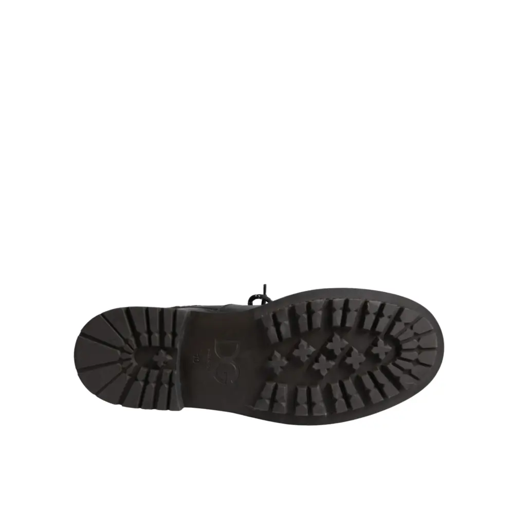 Dolce & Gabbana Schwarz Leder Bernini Shearling Stiefel Schuhe - EU44/US11