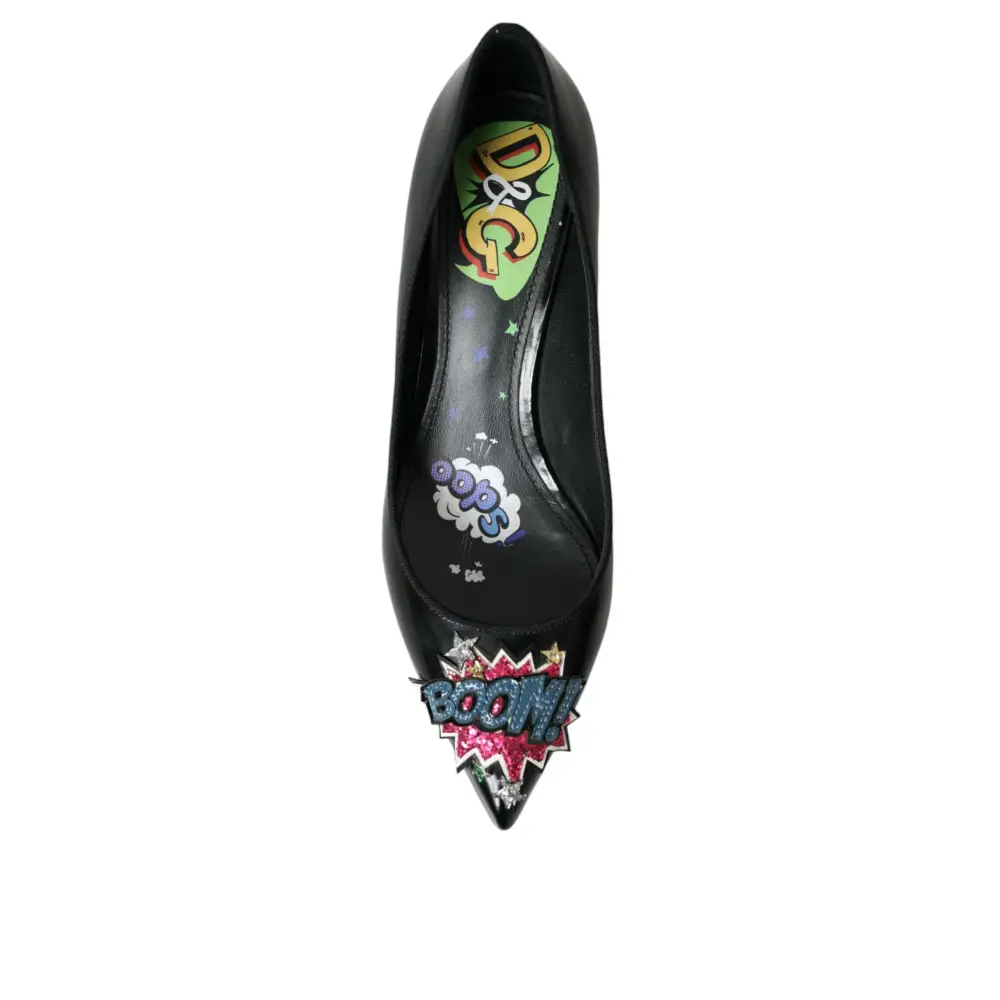 Dolce & Gabbana Schwarz Leder BOOM Patch Heels Pumps Schuhe