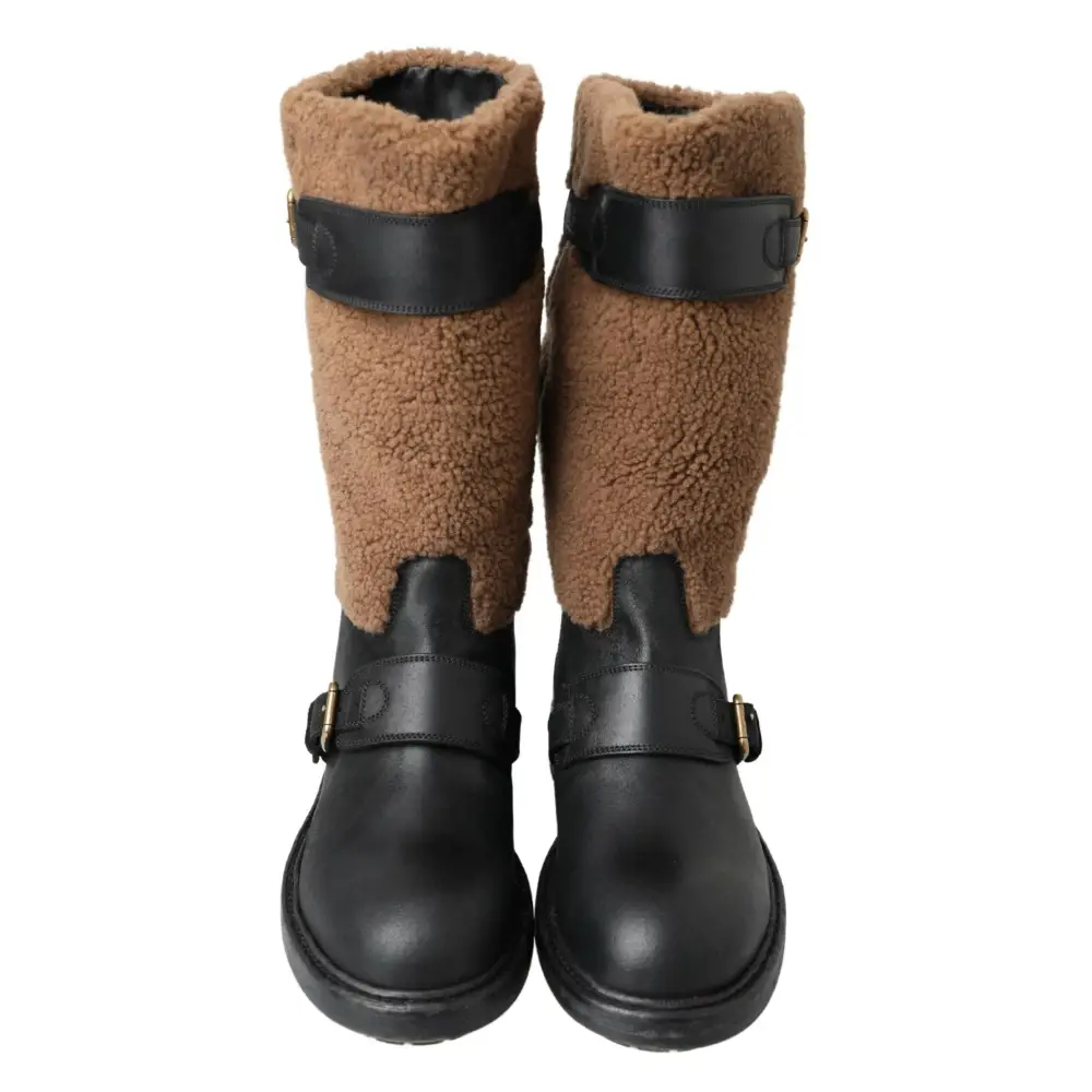 Dolce & Gabbana Schwarz Leder Braun Shearling Stiefel