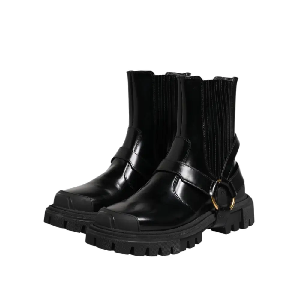 Dolce & Gabbana Schwarz Leder Chelsea Männer Kurze Stiefel Schuhe - EU36/US5.5