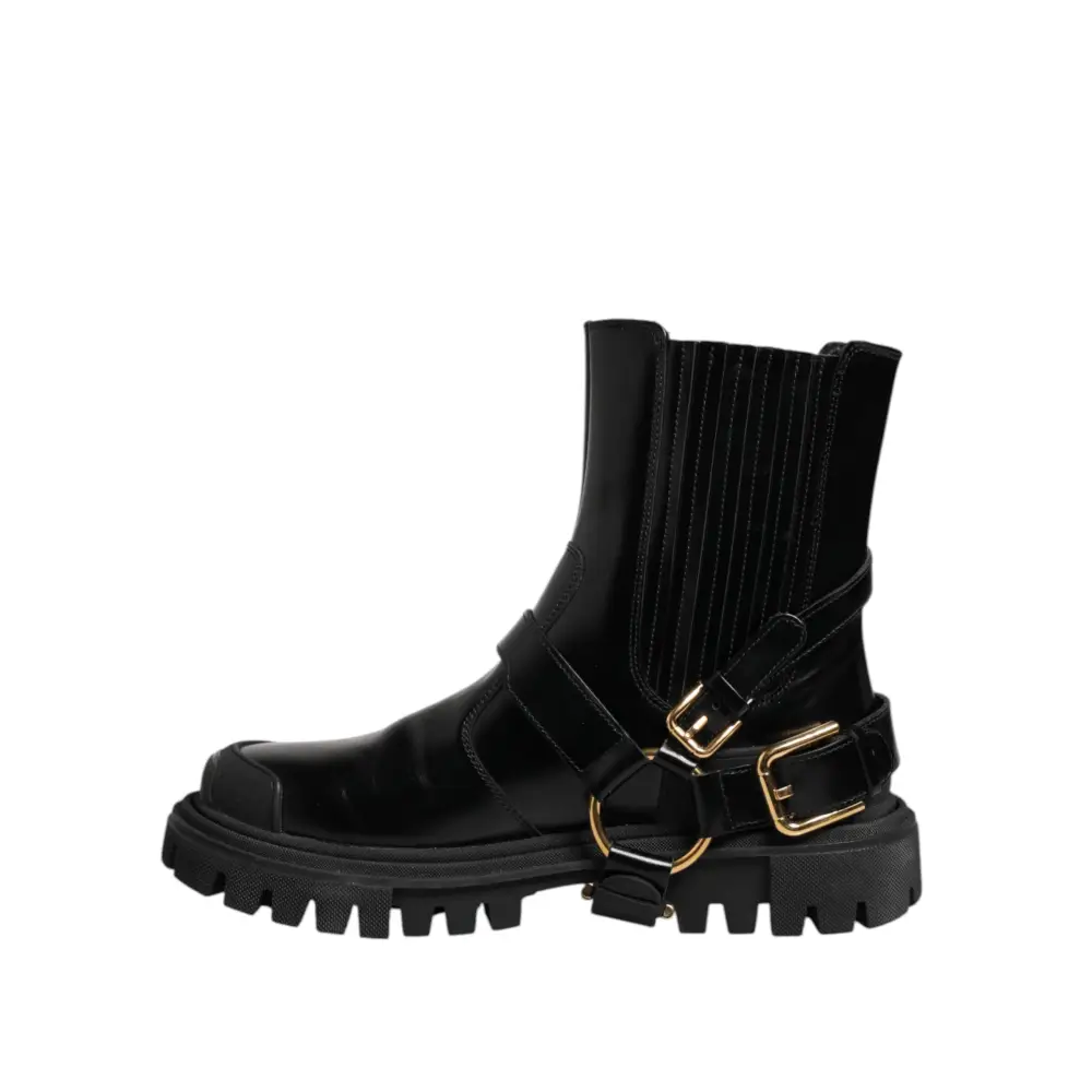 Dolce & Gabbana Schwarz Leder Chelsea Männer Kurze Stiefel Schuhe - EU36/US5.5