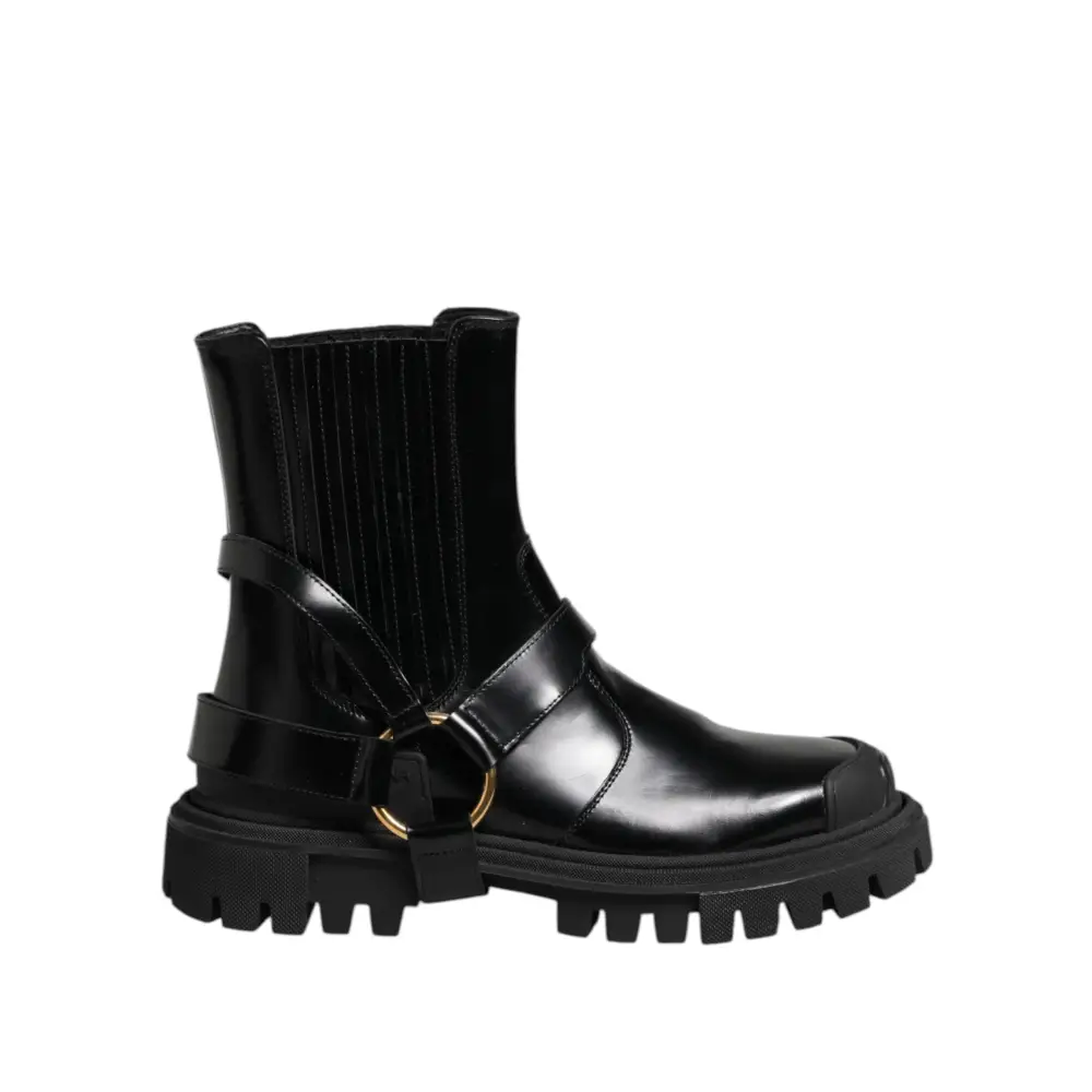 Dolce & Gabbana Schwarz Leder Chelsea Männer Kurze Stiefel Schuhe - EU36/US5.5