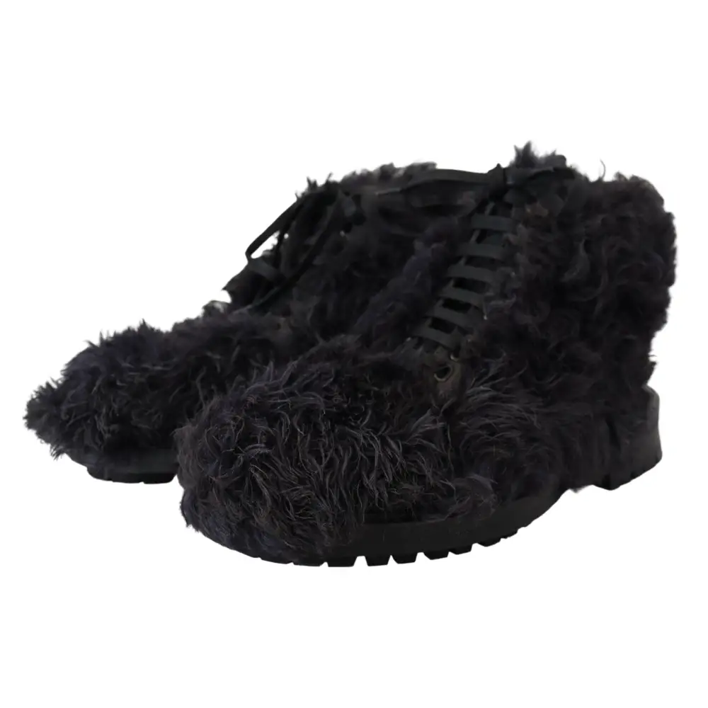 Dolce & Gabbana Schwarz Leder Combat Shearling Stiefel Schuhe - EU42/US9