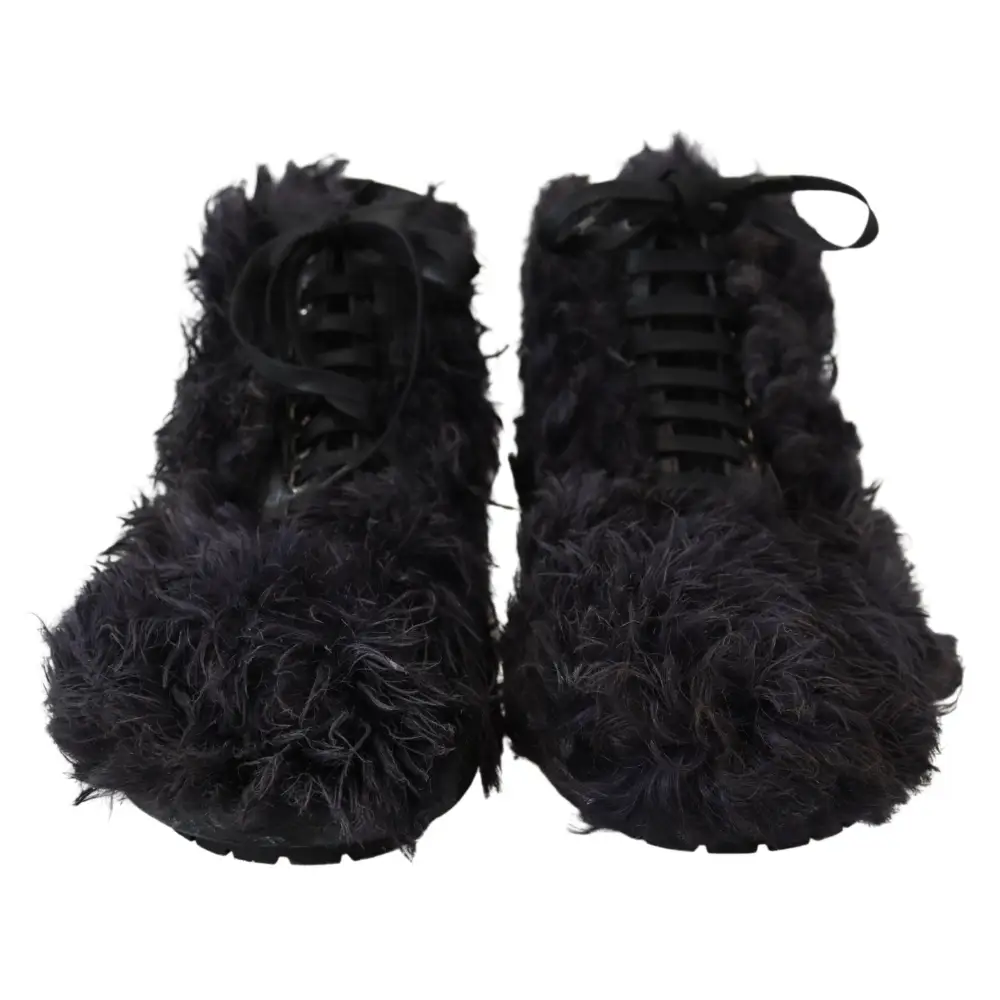 Dolce & Gabbana Schwarz Leder Combat Shearling Stiefel Schuhe - EU42/US9