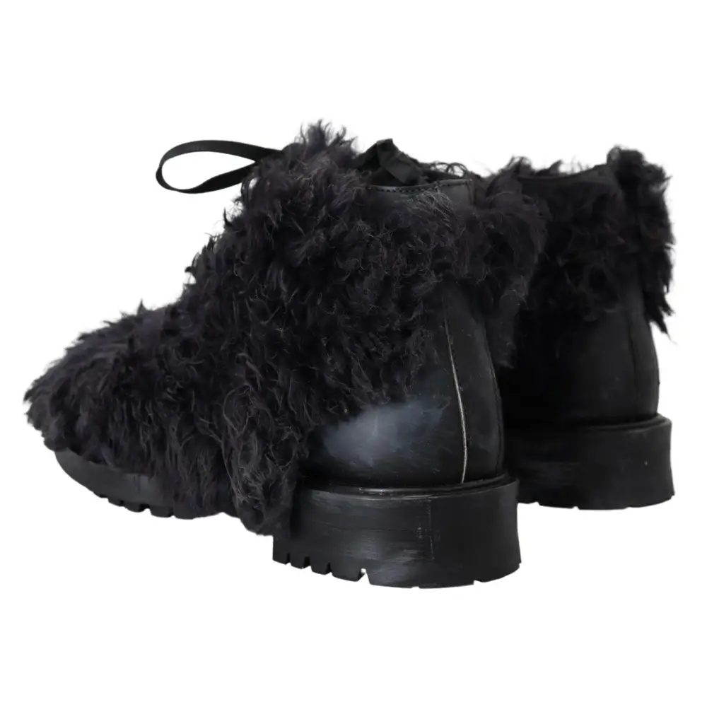 Dolce & Gabbana Schwarz Leder Combat Shearling Stiefel Schuhe - EU42/US9