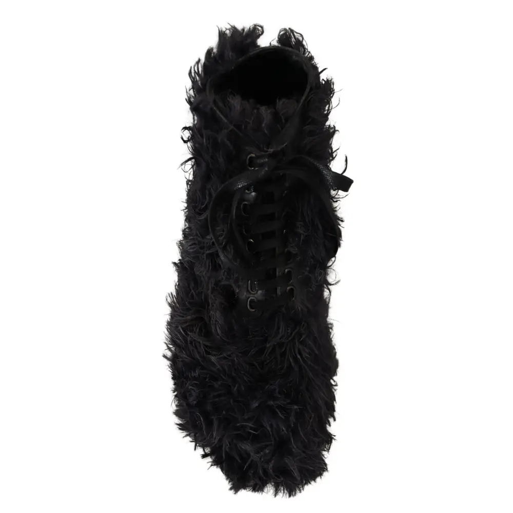 Dolce & Gabbana Schwarz Leder Combat Shearling Stiefel Schuhe - EU42/US9