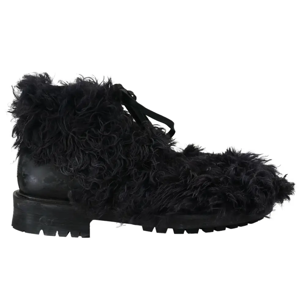 Dolce & Gabbana Schwarz Leder Combat Shearling Stiefel Schuhe - EU42/US9