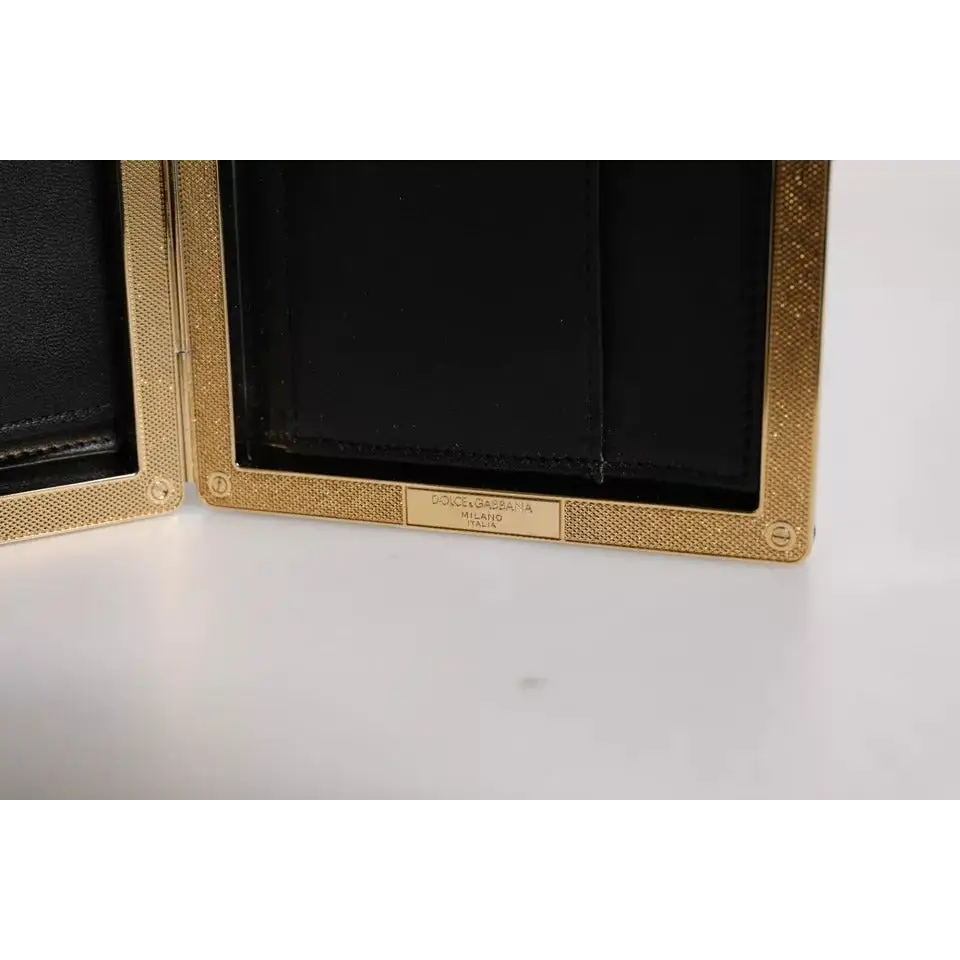 Dolce & Gabbana Schwarz Leder Gold Rahmen Kupplung Abend Party Handtasche