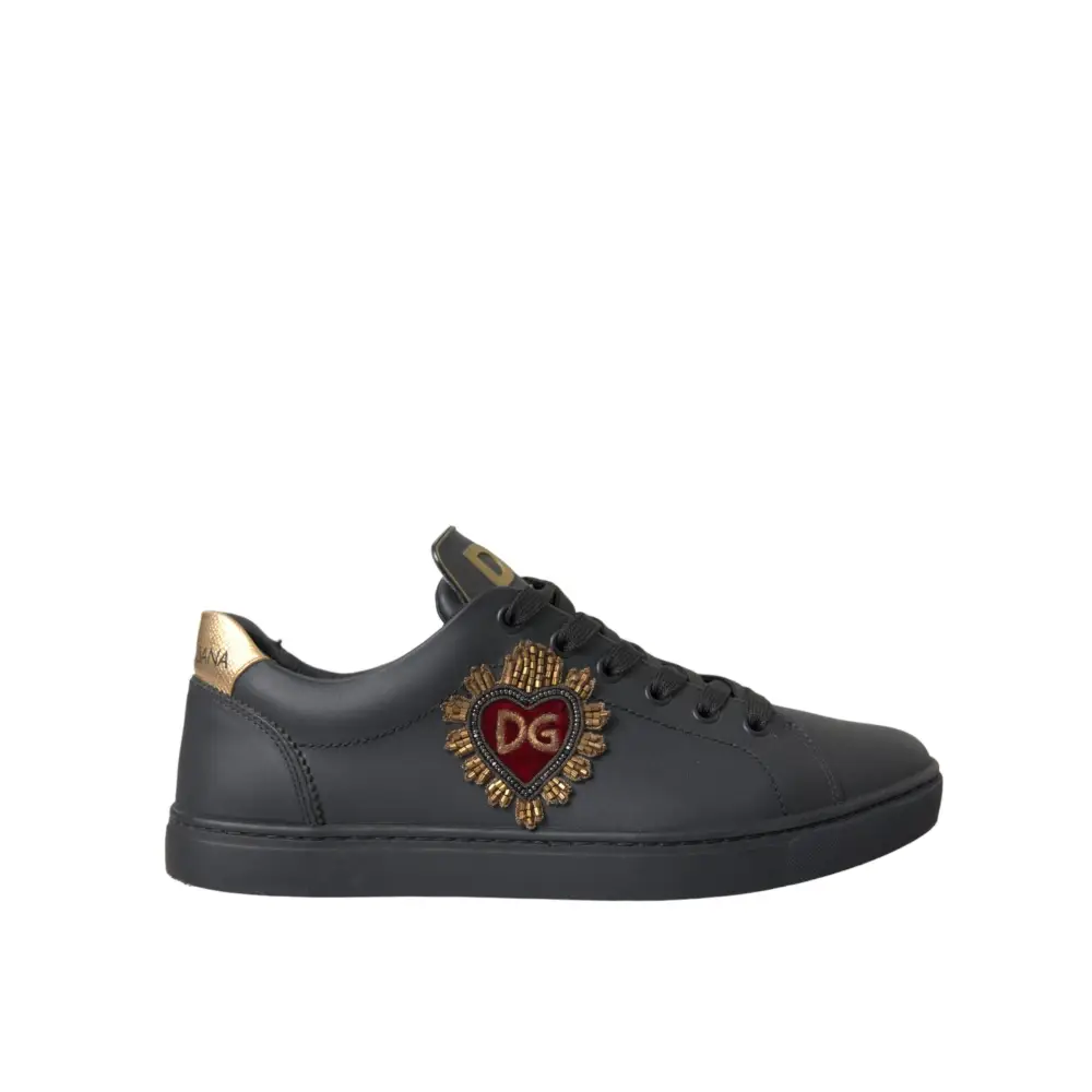 Dolce & Gabbana Schwarz Leder Herz verschönert Turnschuhe Schuhe